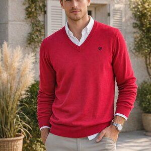ARIAT New Men's Brick Red V-Neck Cotton Modal Pullover Sweater SZ Large Preppy